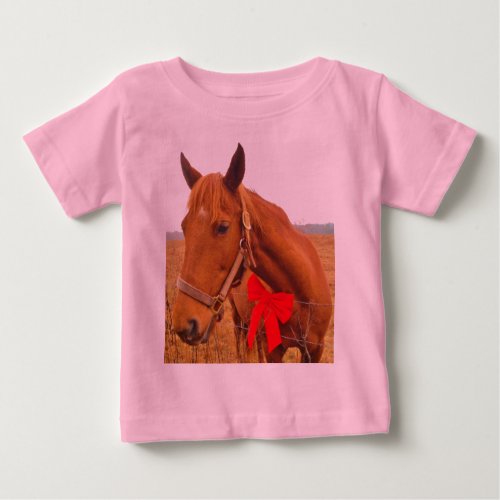 Brown Horse Red  Bow Baby T_Shirt