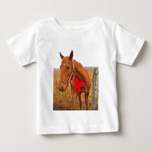 Brown horse Red Bow Baby T_Shirt