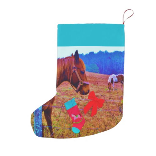 Brown horse red bow  Christmas stocking
