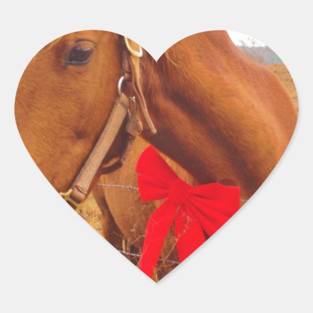 Brown Horse Red Bow Heart Sticker (Front)