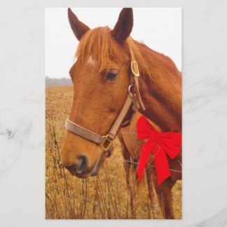 Brown horse Red Bow Stationery