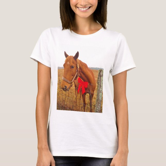 Brown Horse Red Bow T-Shirt (Front)