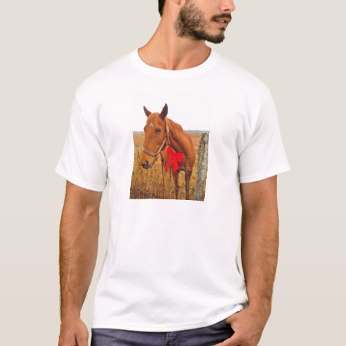 Brown Horse Red Bow T_Shirt