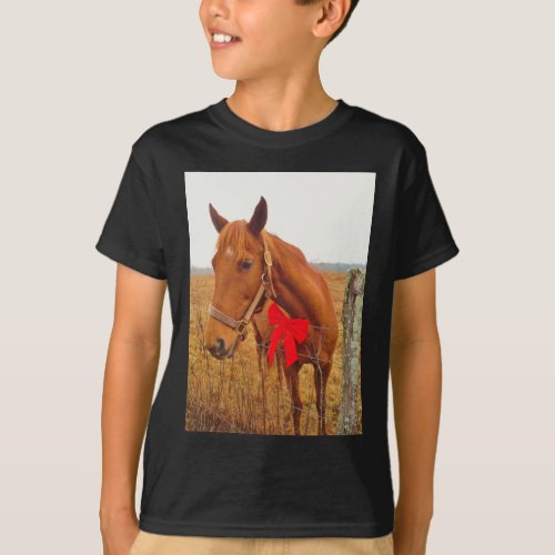Brown horse Red Bow T_Shirt