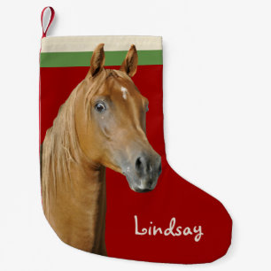 Brown Horse Red Girls Small Christmas Stocking