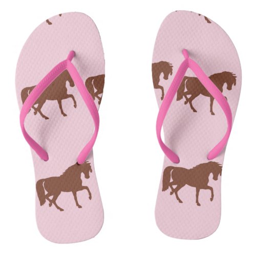 Brown horse silhouette on pink flip flops