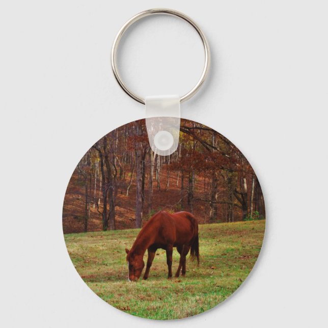 Brown Horse w/ White Nose at Woods Edge Keychain (Front)