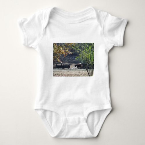 Brown Horse walking through Fence Baby Bodysuit