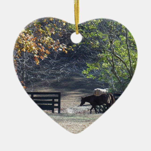 Brown Horse walking through Fence Ceramic Ornament (Front)