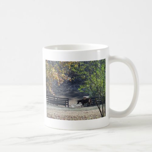 Brown Horse walking through Fence Coffee Mug