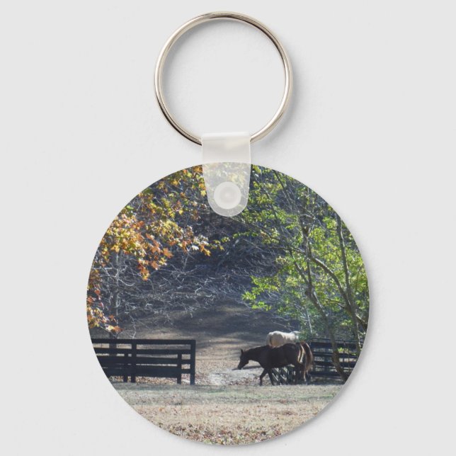Brown Horse walking through Fence Keychain (Front)