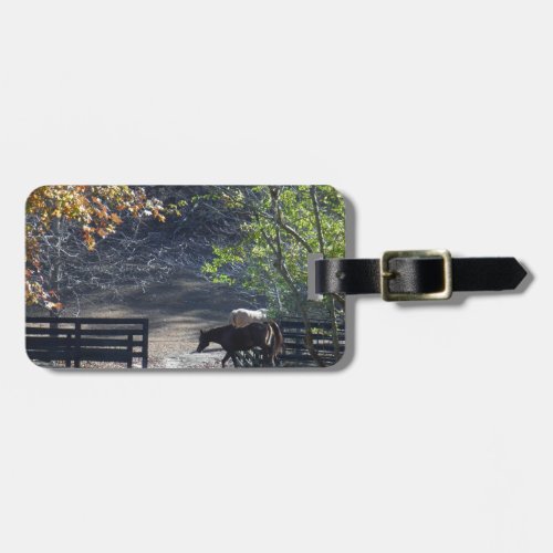 Brown Horse walking through Fence Luggage Tag