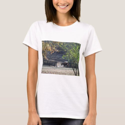 Brown Horse walking through Fence T_Shirt