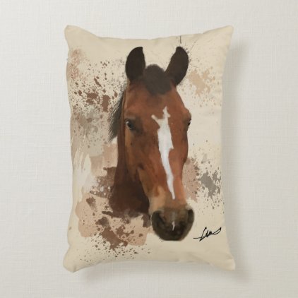 Brown Horse Watercolour Decorative Pillow
