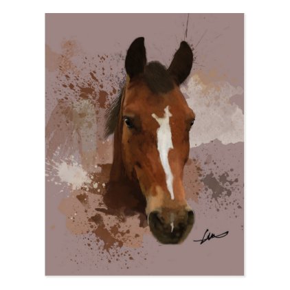 Brown Horse Watercolour Postcard