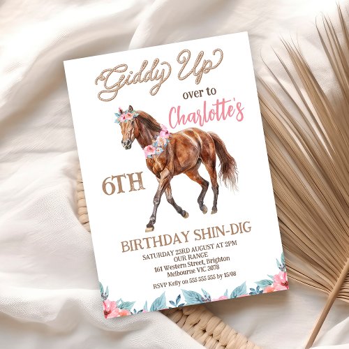 Brown Horse Western Giddy Up Birthday Invitation