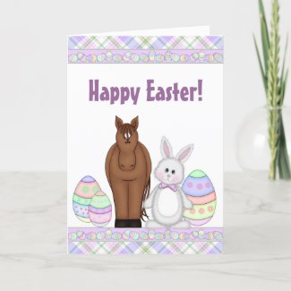 Brown Horse, White Bunny and Eggs Happy Easter Holiday Card