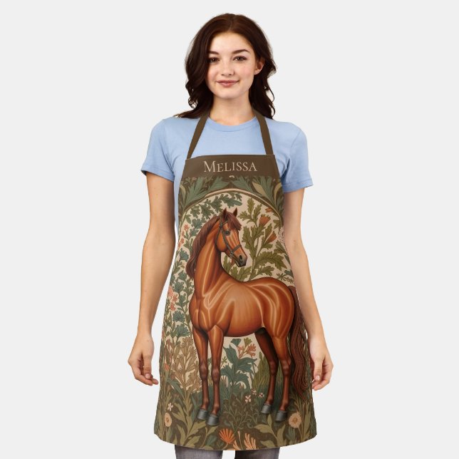 Brown Horse William Morris Inspired Personalized  Apron (Worn)