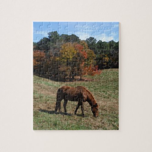 Brown horse with fall trees jigsaw puzzle