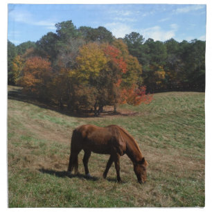 Brown horse with fall trees napkin