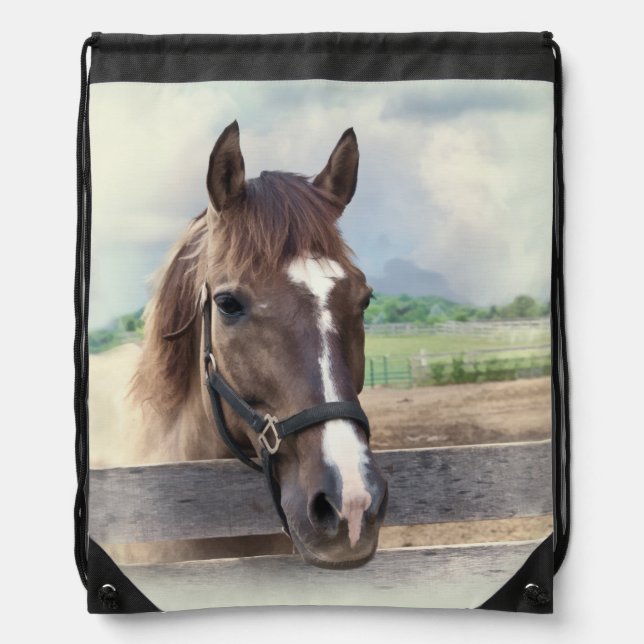 Brown Horse with Halter Drawstring Bag (Front)