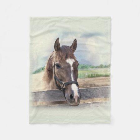 Brown Horse With Halter Fleece Blanket