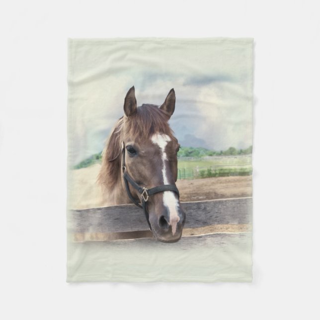Brown Horse with Halter Fleece Blanket (Front)