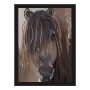 Brown Horse With Messy Hair Painting Poster