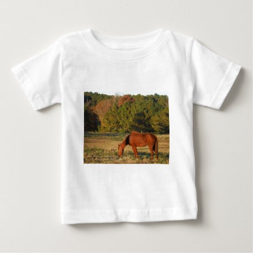 Brown Horse with Pine Trees Baby T_Shirt