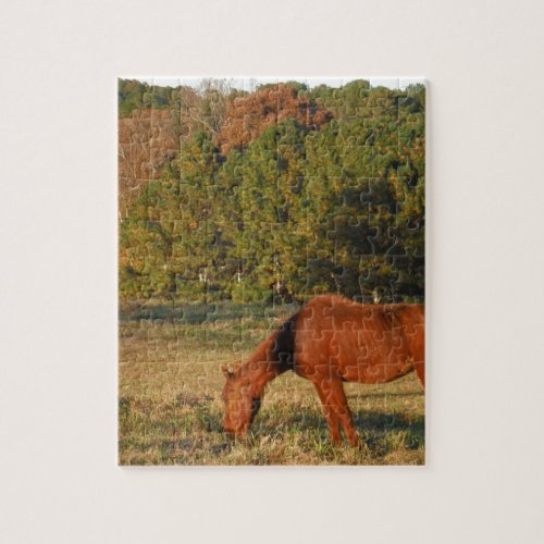 Brown Horse with Pine Trees Jigsaw Puzzle