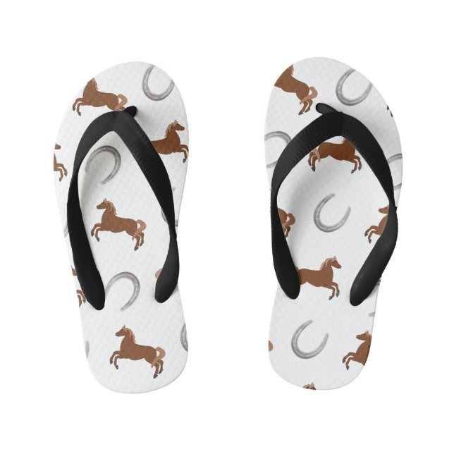 Brown Horses and Grey Horseshoe Kids Design Kid's Flip Flops (Footbed)
