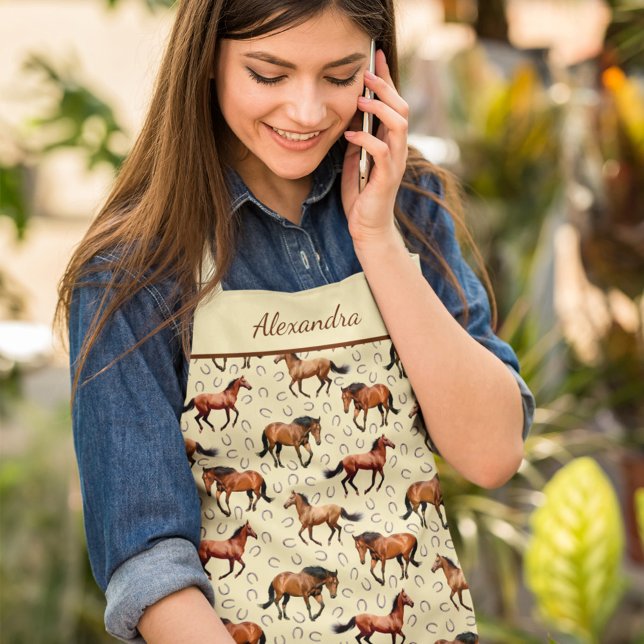 Brown Horses Galloping Personalized Apron (Creator Uploaded)