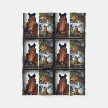 Brown Horses In A Photo Collage. Fleece Blanket