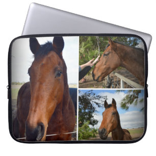 Brown Horses In A Photo Collage, Laptop Sleeve