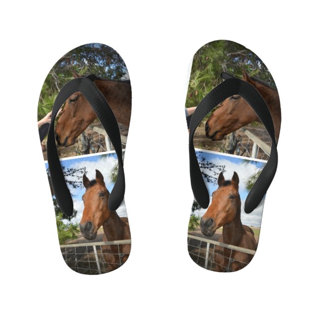 Brown Horses, Kid's Flip Flops (Footbed)