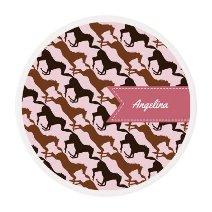 Brown Horses on Pink Edible Frosting Rounds