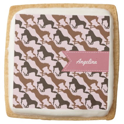 Brown Horses on Pink Square Shortbread Cookie