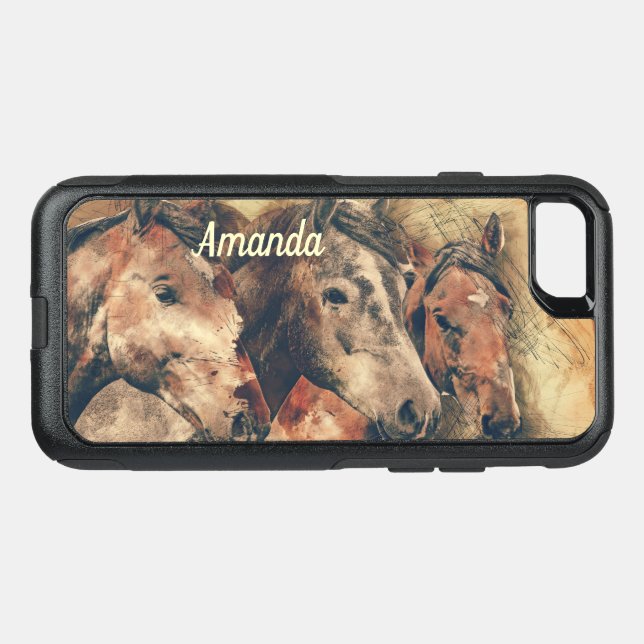 Brown Horses Otterbox iPhone Case (Back Horizontal)