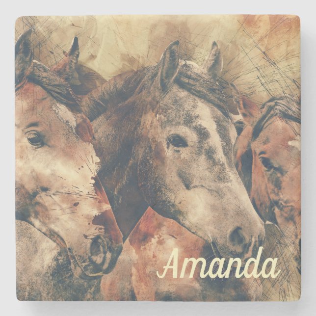 Brown Horses Stone Coaster (Front)