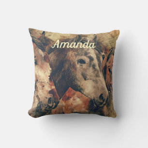 Brown Horses Throw Pillow