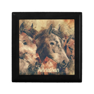 Brown Horses Wooden Gift Box