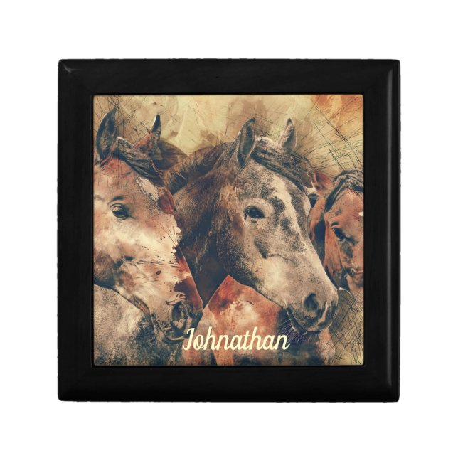 Brown Horses Wooden  Gift Box (Front)