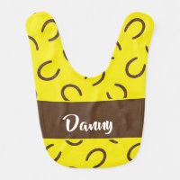 Brown horseshoes on yellow baby bib