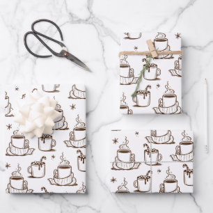Brown Hot Coffee Seamless Pattern Wrapping Paper Sheets