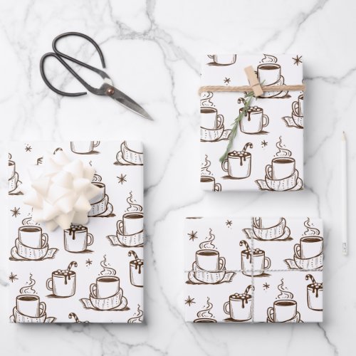 Brown Hot Coffee Seamless Pattern Wrapping Paper Sheets