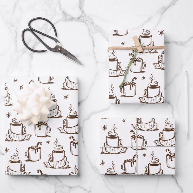 Brown Hot Coffee Seamless Pattern Wrapping Paper Sheets (Front)