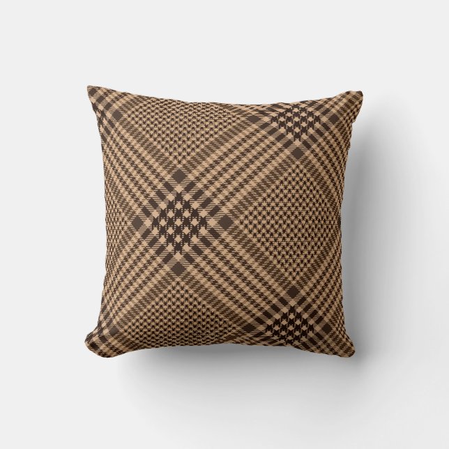 Brown Houndstooth Check Plaid Pattern Throw Pillow (Front)