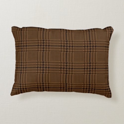 Brown Houndstooth Glen Check Pattern Accent Pillow