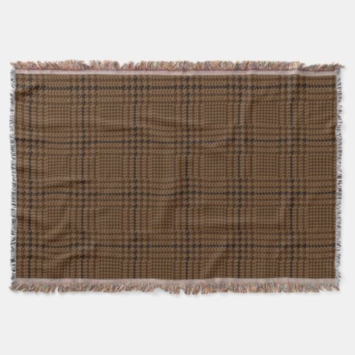 Brown Houndstooth Glen Check Pattern Throw Blanket