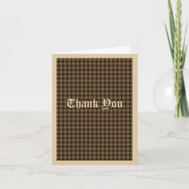 Brown Houndstooth Handsome Gentlemen's Pattern Letterpress Thank You Card (Front)